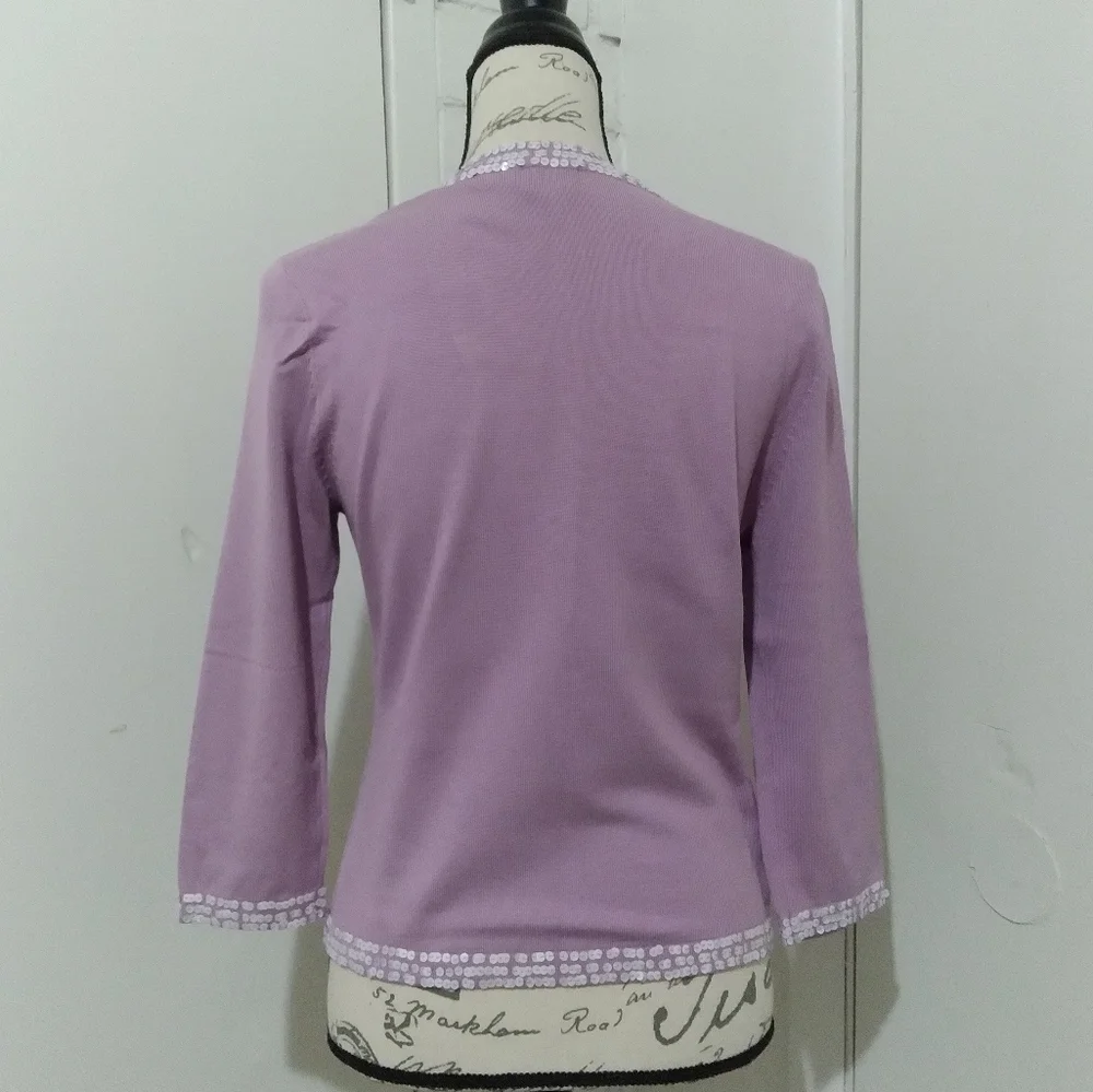 Nicole Miller  Lilac Cardigan with Front Pockets and Adorned with Sequins